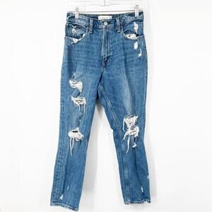 Abercrombie & Fitch Curve Love High Rise Mom Jeans Distressed